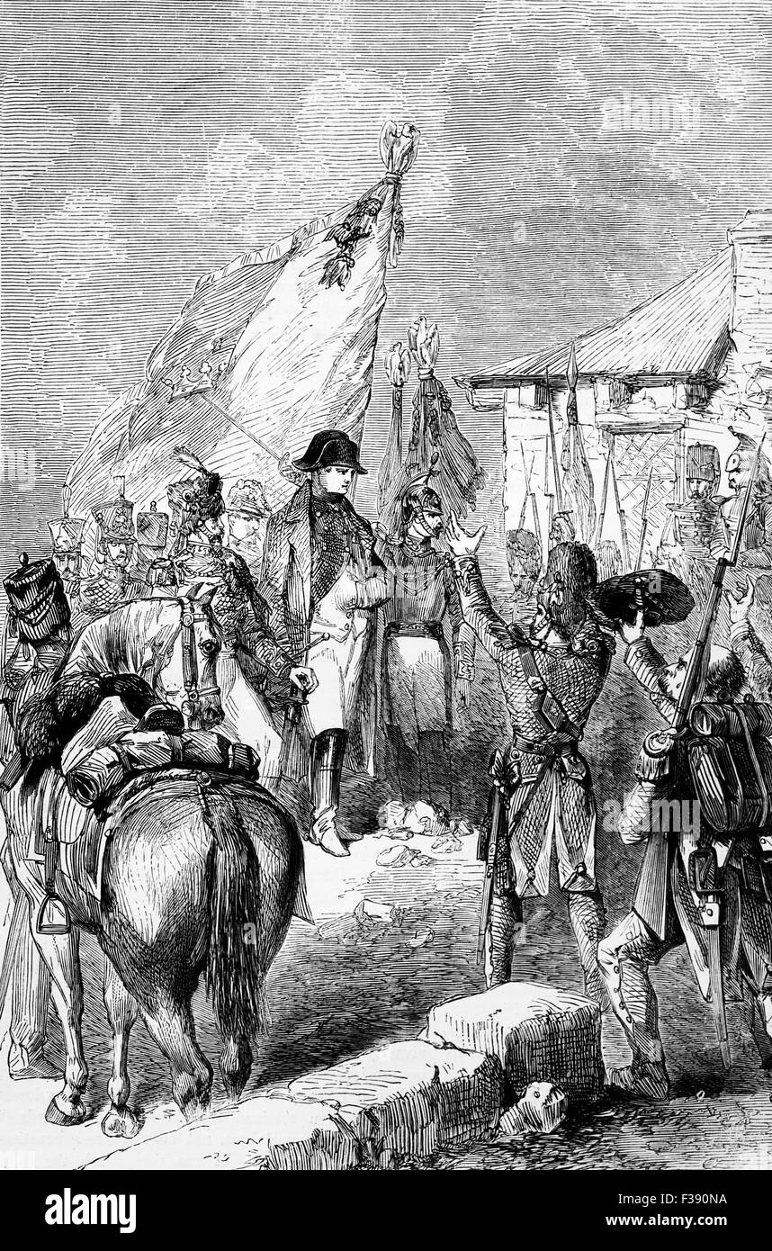 Le 26 février 1815, lorsque les navires de la garde britannique et français étaient absents, Napoléon Ier a glissé hors de l'île d'Elbe avec quelque 600 hommes et a atterri à Golfe-Juan près de Antibes, le 1 er mars 1815. Banque D'Images