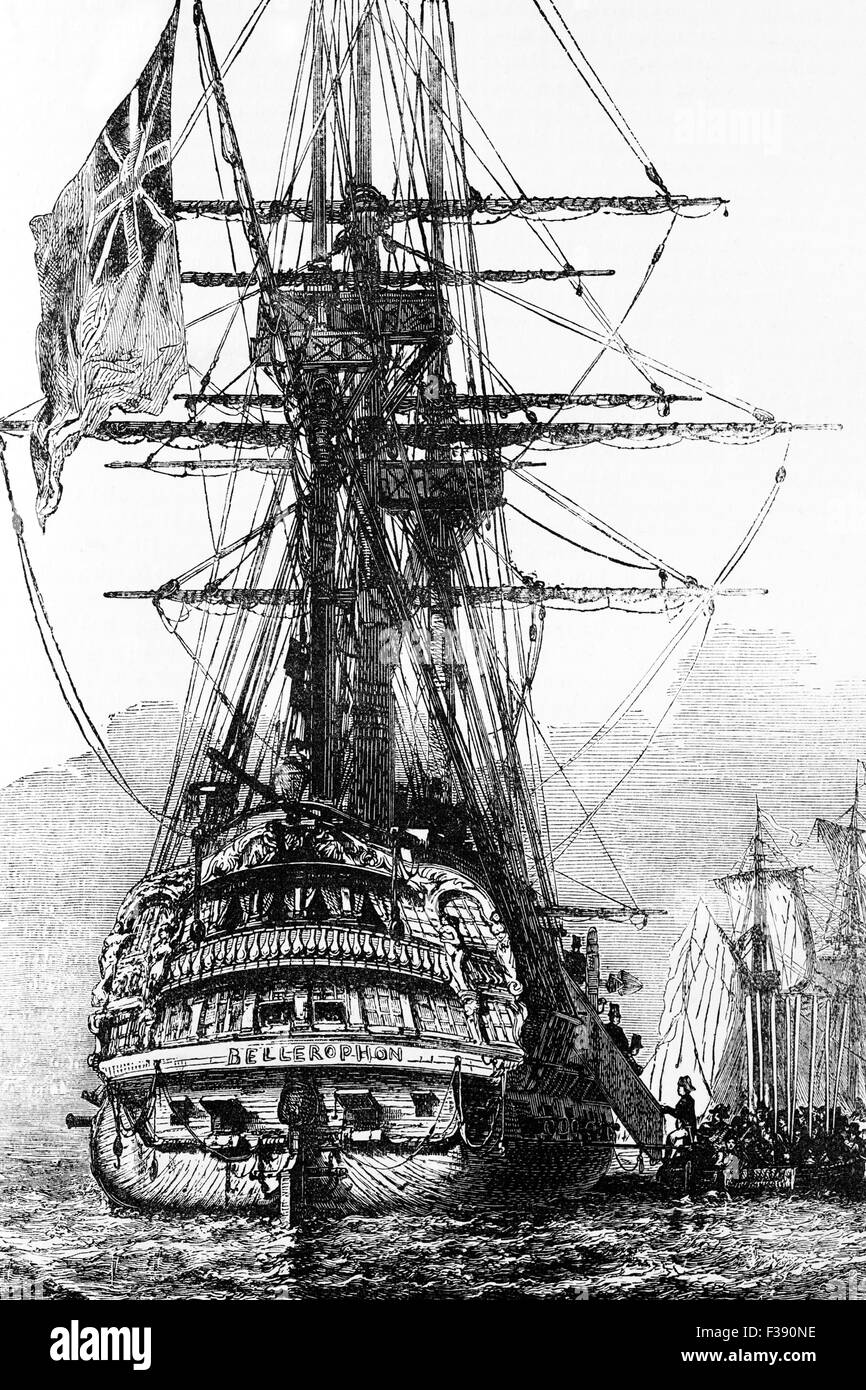 Après sa défaite de Waterloo et la recherche de fuite vers Nord bloqué par un blocus, Napoléon arriva à bord du HMS Bellerophon à Rochefort, un port sur l'estuaire de La Charente dans le sud-ouest de la France,pour enfin se rendre aux Britanniques en juillet 1815. Banque D'Images