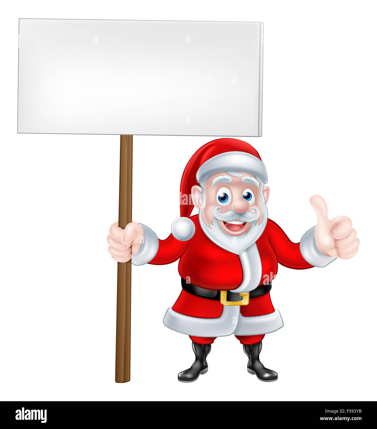 Cartoon Santa Claus holding a signer et donner un coup de pouce Banque D'Images