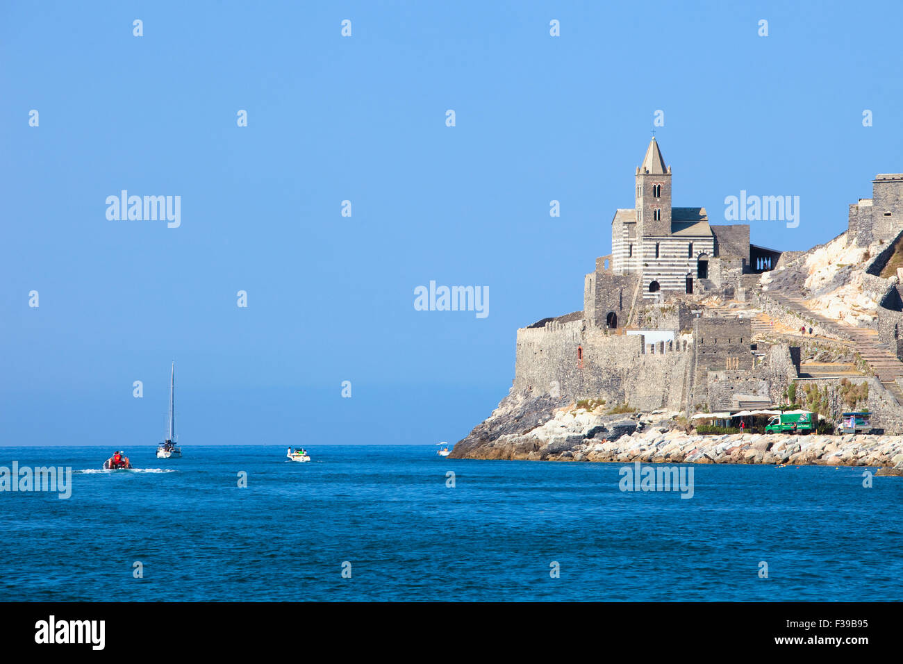 L'Italie, Ligurie, La Spezia, Golfo dei Poeti, Portovenere, Église San Pietro. Banque D'Images