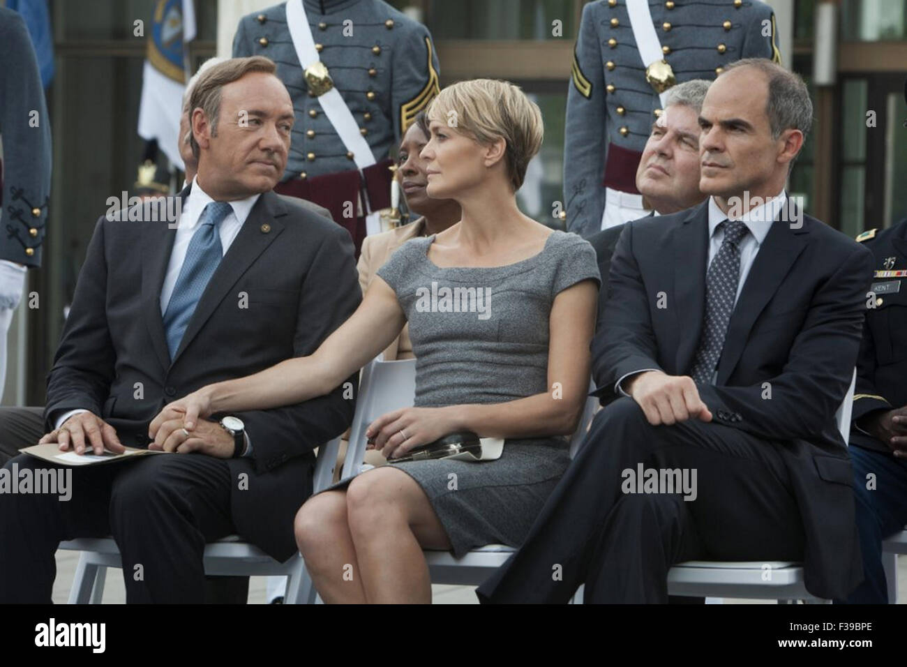 Château de CARTES 2013 séries télé de gauche avec Kevin Spacey, Robin Wright, Michael Kelly Banque D'Images