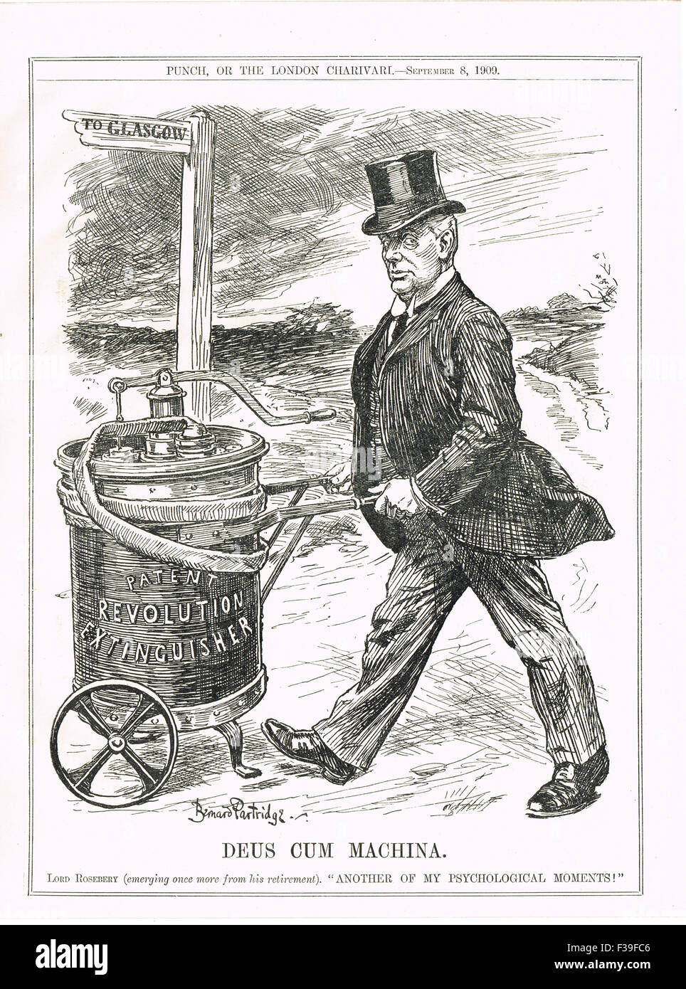Lord Rosebery extincteur révolution Bernard Partridge punch caricature de 1909 ex pm appelée à partir de la retraite Banque D'Images