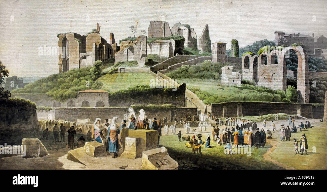 Une procession au pied de la colline du Palatin à Rome 1809 Italie italien ( Romain ) Josephus Augustus Knip 1777-1847 Pays-Bas néerlandais ( aquarelle ) Banque D'Images