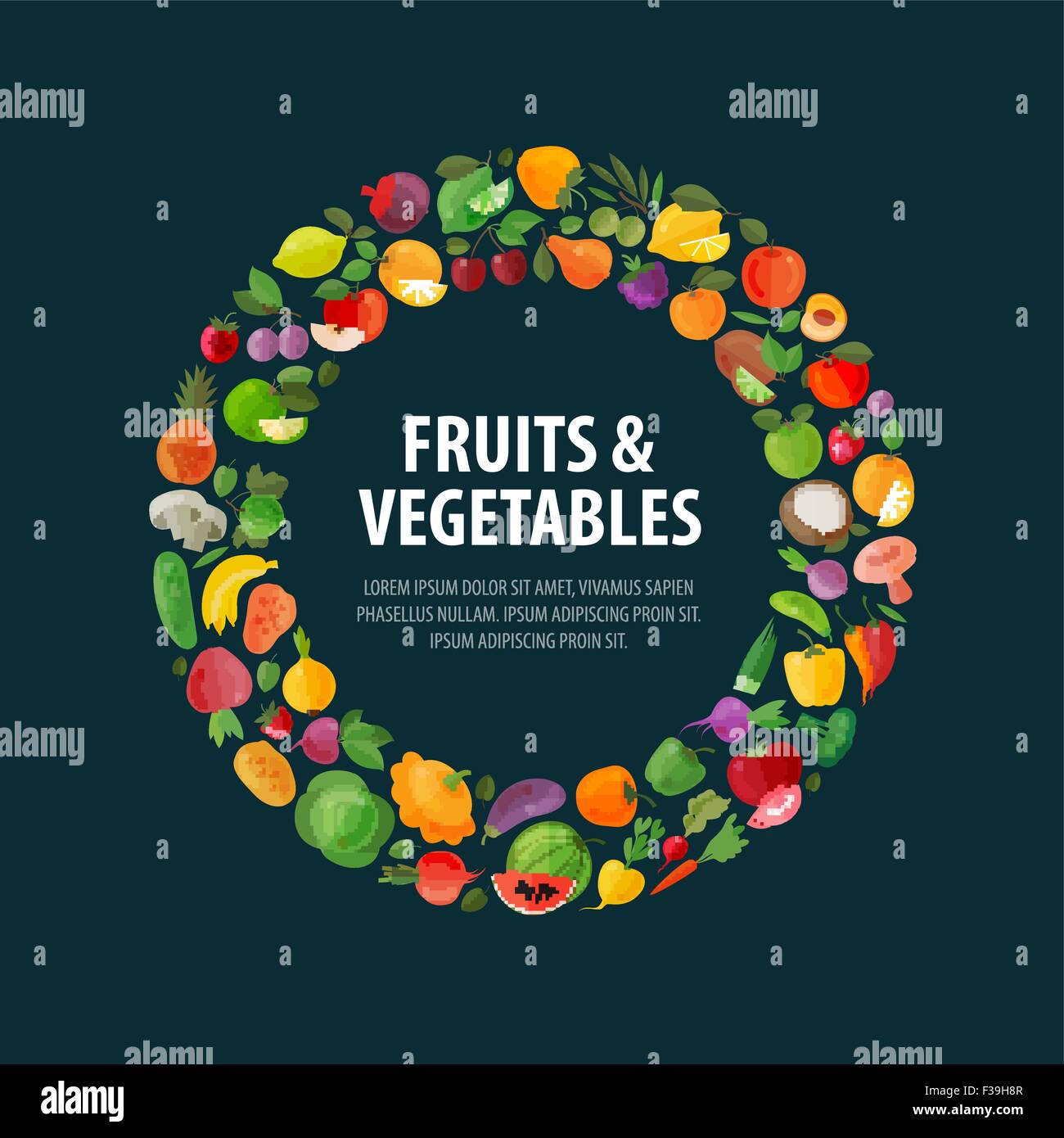 Fruits et légumes logo vector modèle. la nourriture ou les icônes de la récolte Illustration de Vecteur