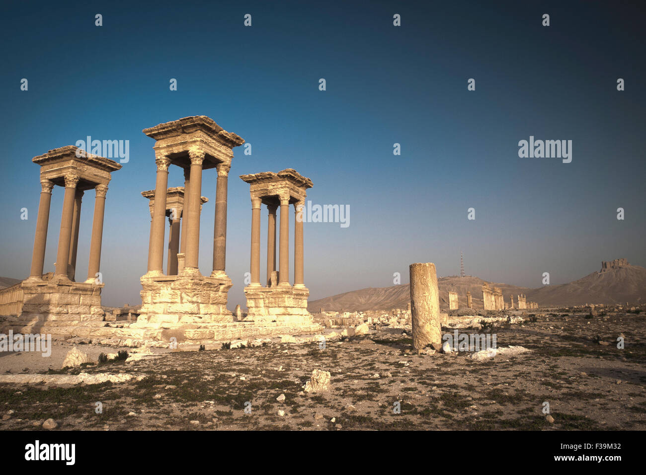 Tetrapylon dans les ruines de Palmyre, Syrie Banque D'Images