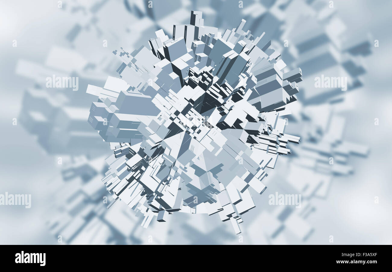 Résumé Contexte numérique bleu et blanc avec motif géométrique 3D Banque D'Images