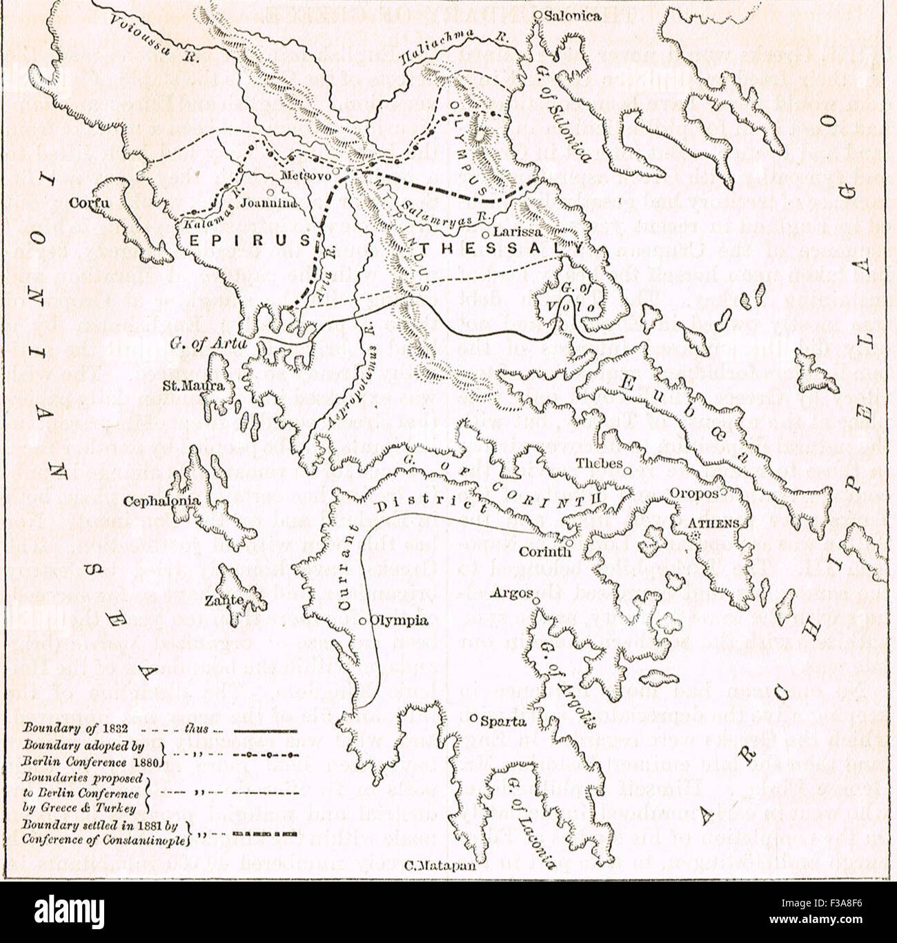 1882 limites plan Royaume de Grèce Banque D'Images