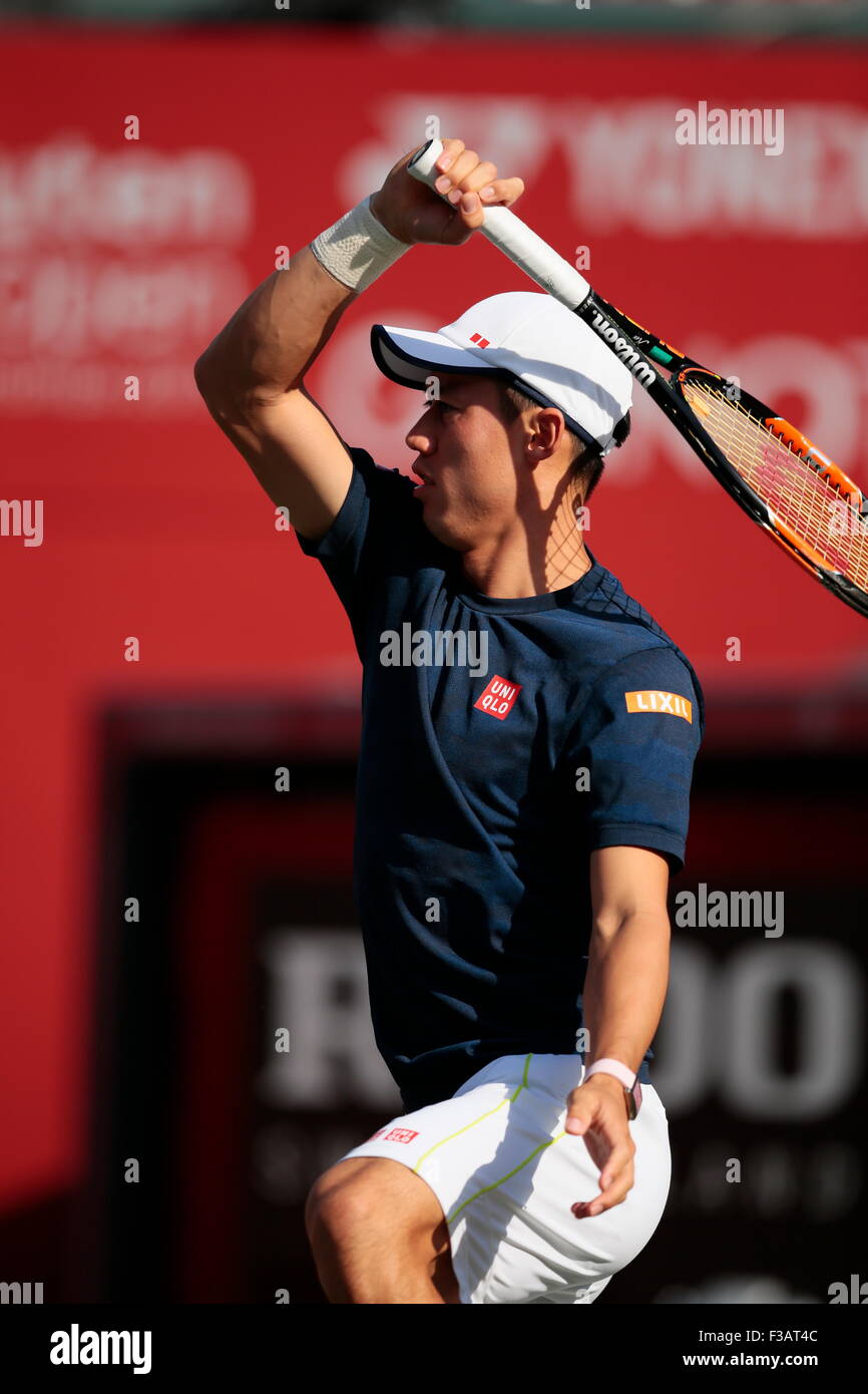 Kei Nishikori (JPN), le 3 octobre 2015 - Tennis : Formation de Rakuten Japan Open Tennis Championships 2015 à Ariake Coliseum, Tokyo, Japon. (Photo par AFLO SPORT) Banque D'Images