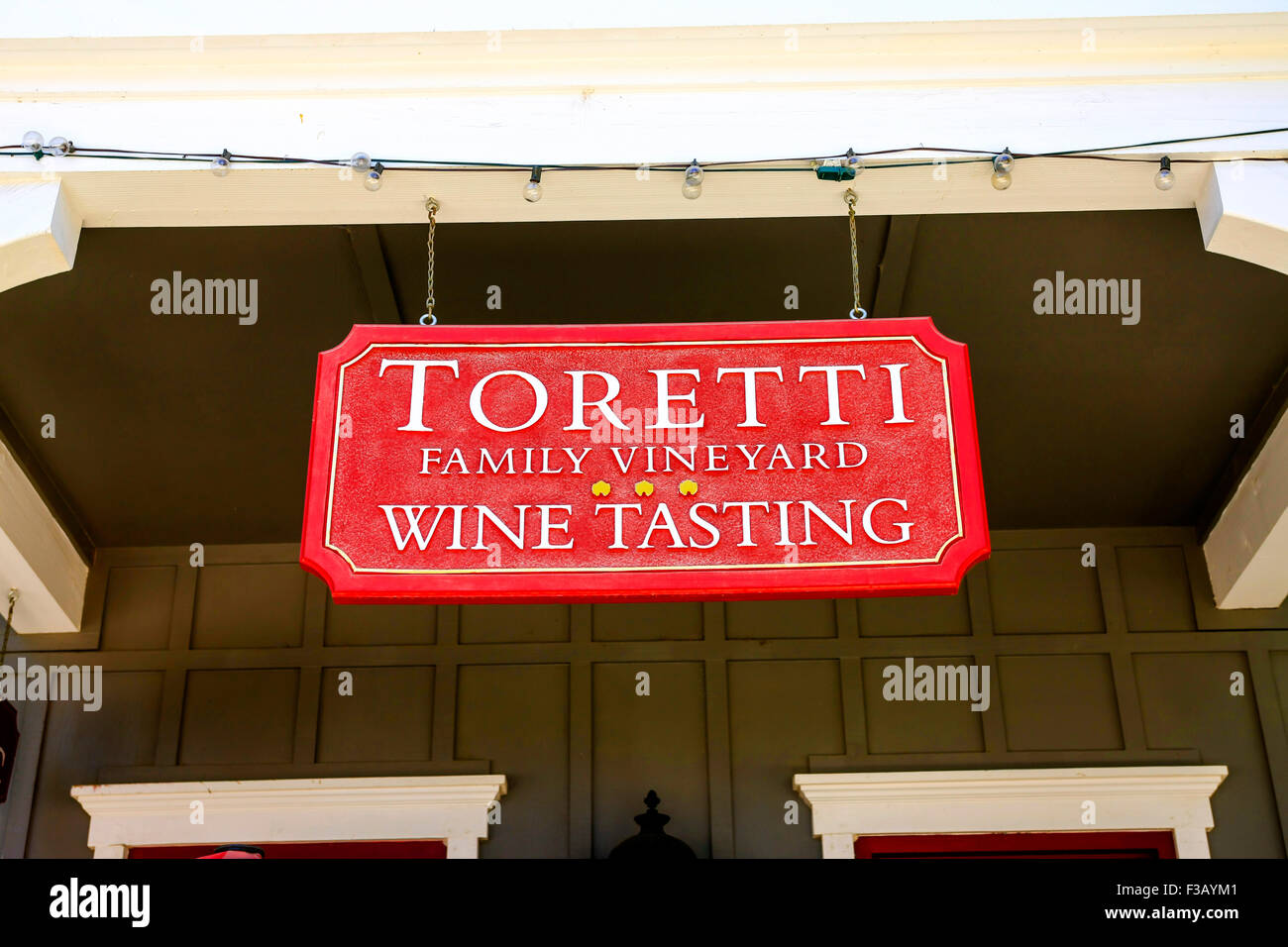 Vignobles Toretti signe généraux à l'extérieur de leur magasin de dégustation de vin en Californie à Los Olivos Banque D'Images