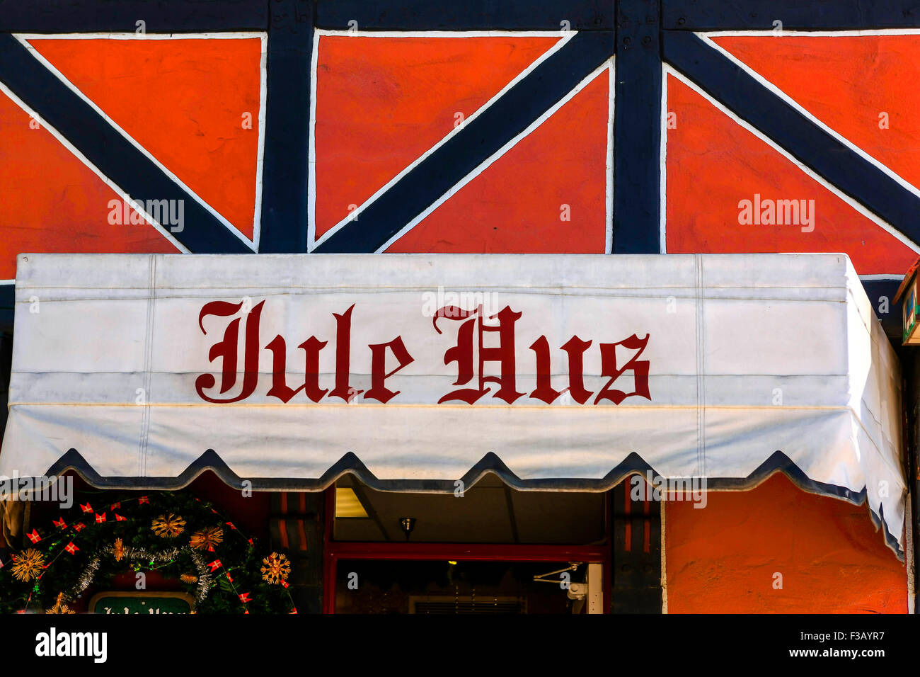 Jule Hus auvent dans le village de conte de style danois de Solvang dans la Californie de Santa Ynez valley Banque D'Images