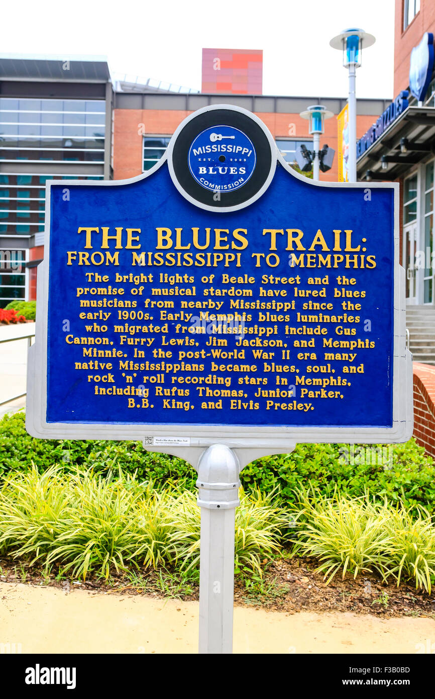 La plaque historique Sentier de blues au centre-ville de Memphis Tennessee Banque D'Images