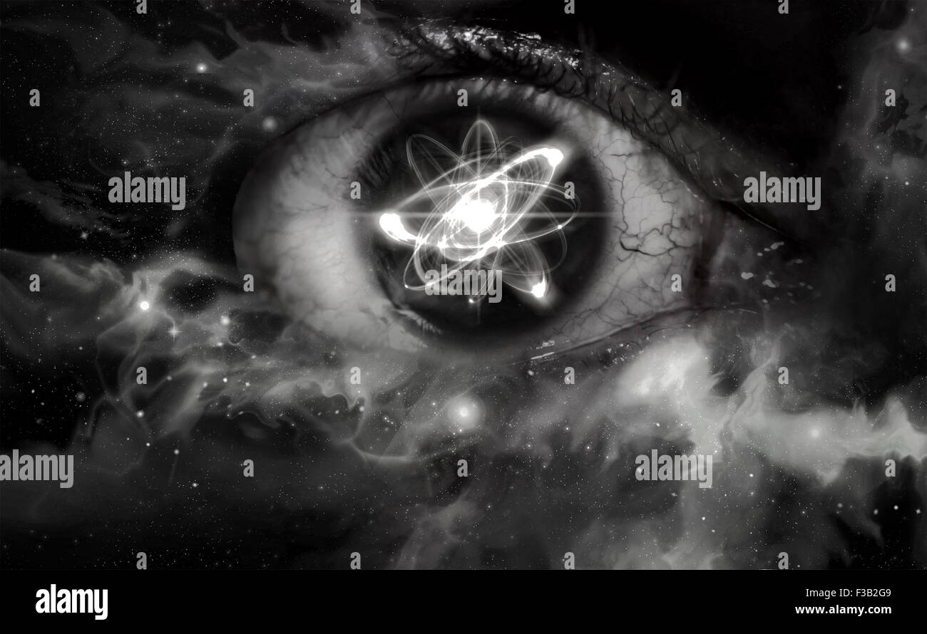 Dans la réflexion des particules atomiques élève d'un oeil pour physique Banque D'Images