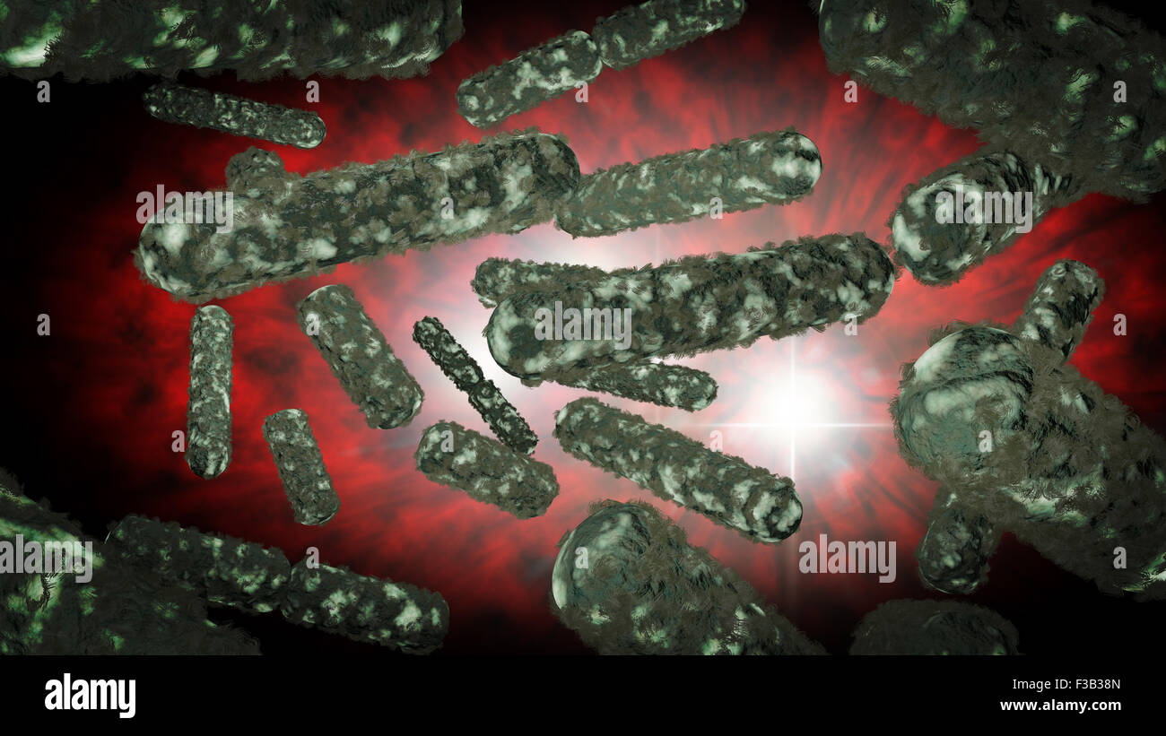 Escherichia coli, également connu sous le nom de bactéries E. coli dans les sciences de la santé en image 3D'arrière-plan Banque D'Images