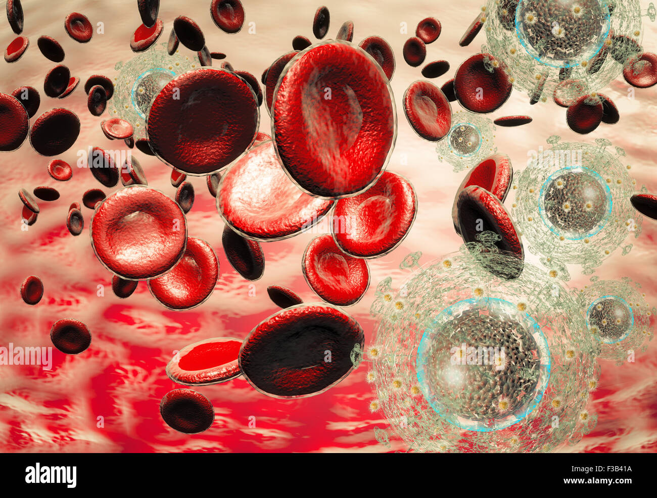 Généré 3D illustration du virus du sida Le VIH cellules pour la science médicale contexte Banque D'Images