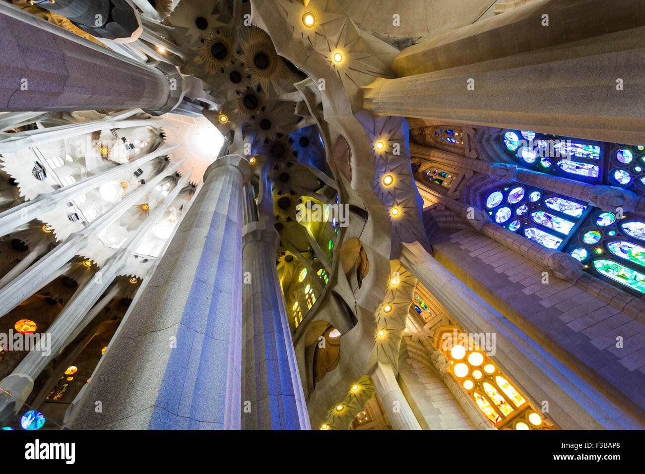 Barcelone, Espagne. La Sagrada Familia Interiors, conçu par Antonio Gaudi Banque D'Images