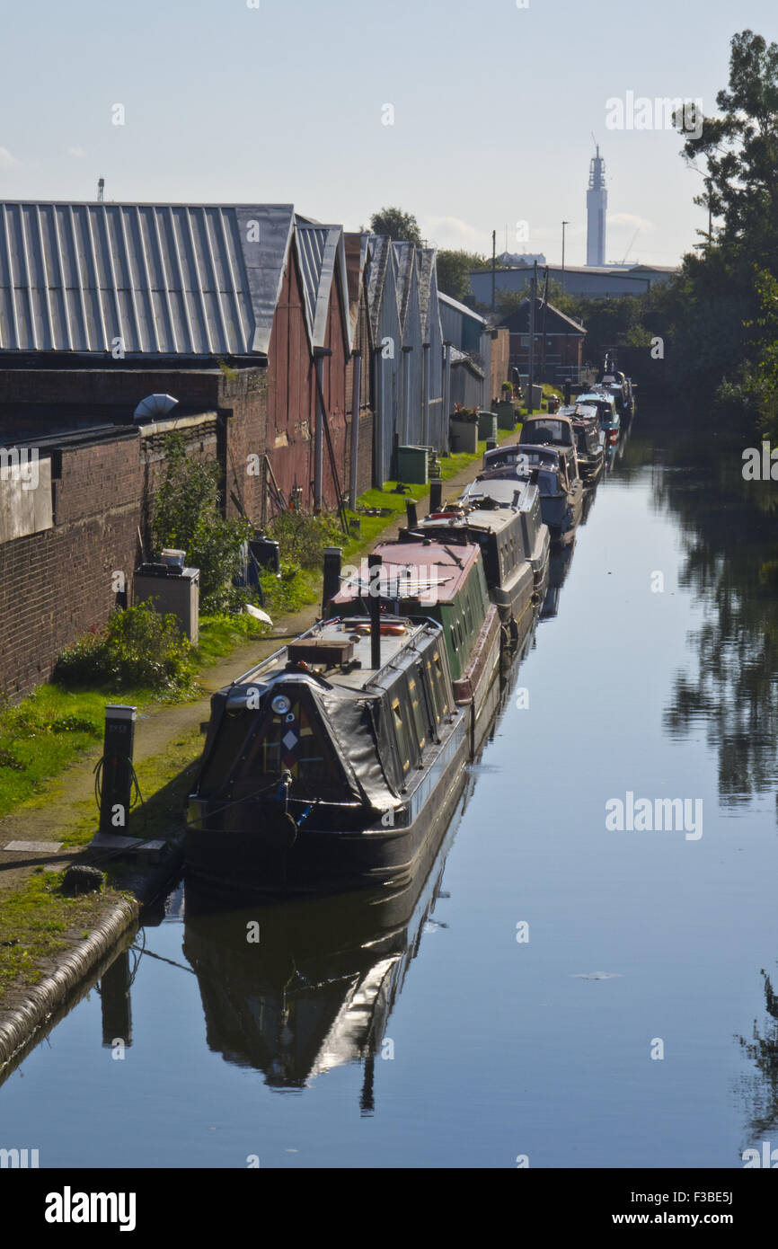 Canal du bras moteur moorings Banque D'Images