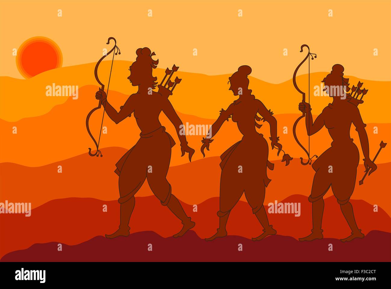 L'Art de l'ombre, Rama, Sita, Laxman Vector Art Illustration de Vecteur