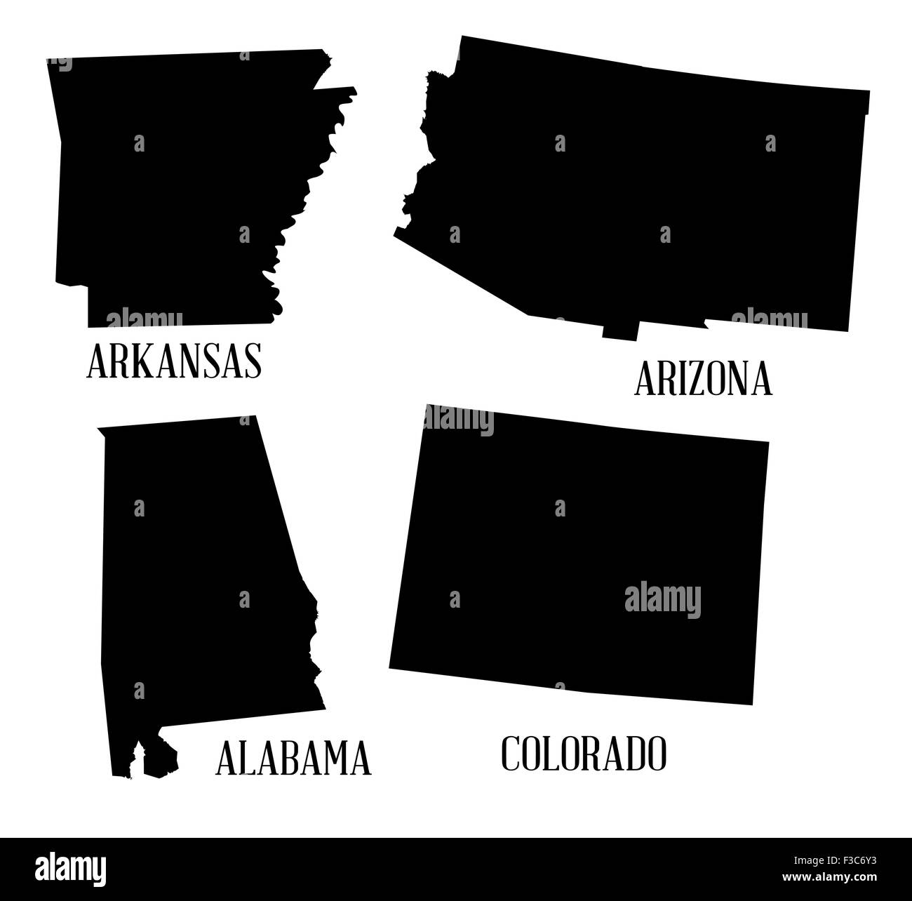 Carte Silhouette d'une sélection des États-Unis d'Amérique Banque D'Images