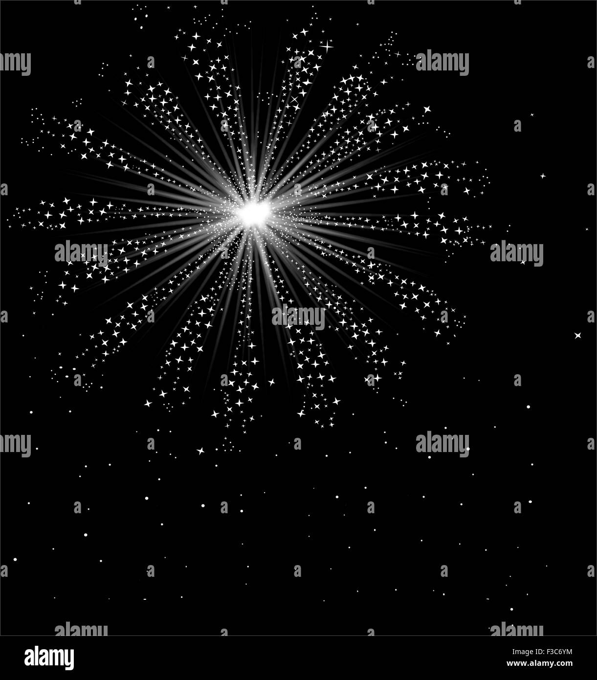 Fond noir avec une explosion de fusée de ciel blanc célébration Banque D'Images