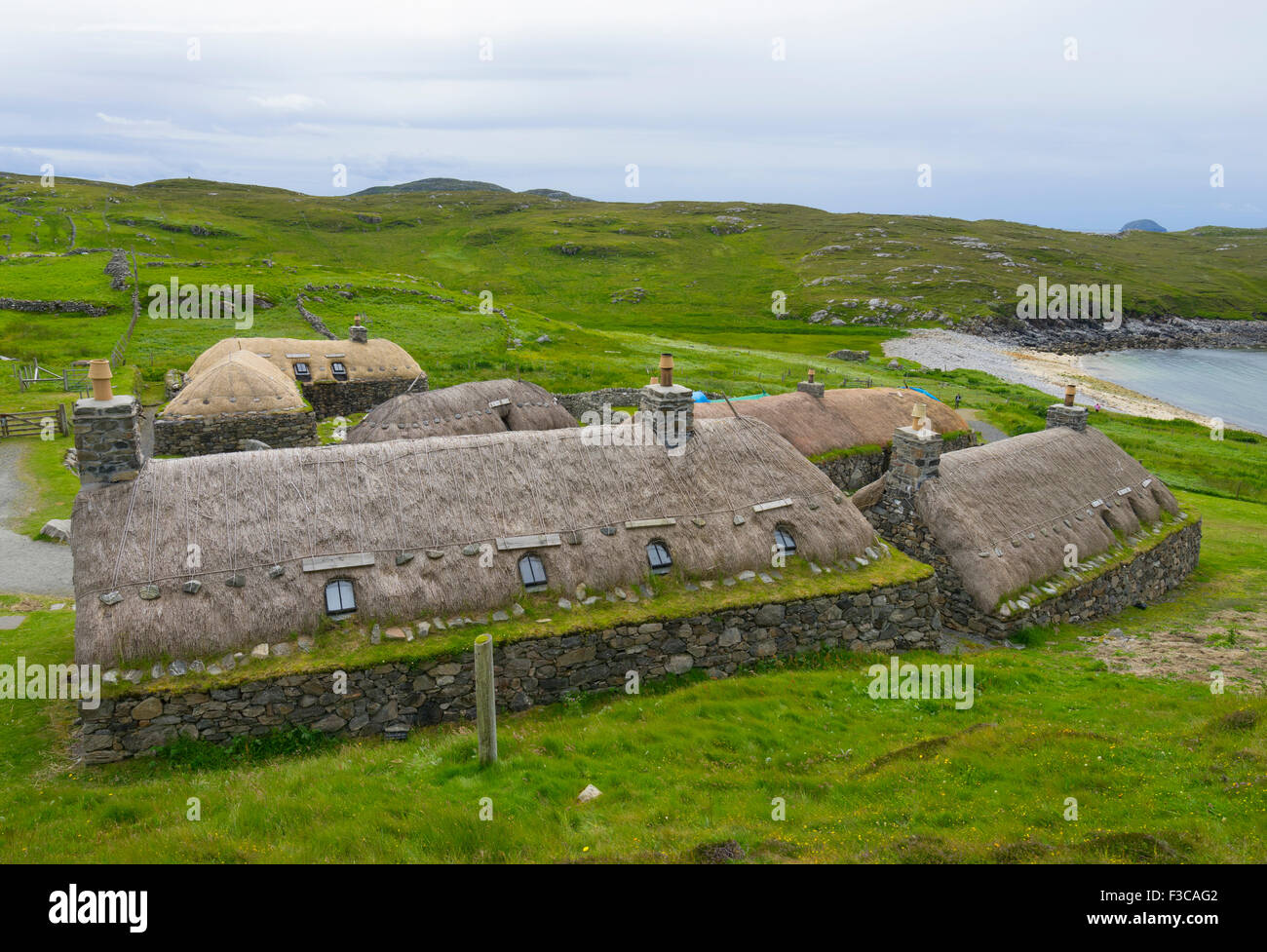 Blackhouse traditionnels cottages at Gearrannan Blackhouse Village sur l'île de Lewis dans les Hébrides extérieures en Écosse United Kingdom Banque D'Images