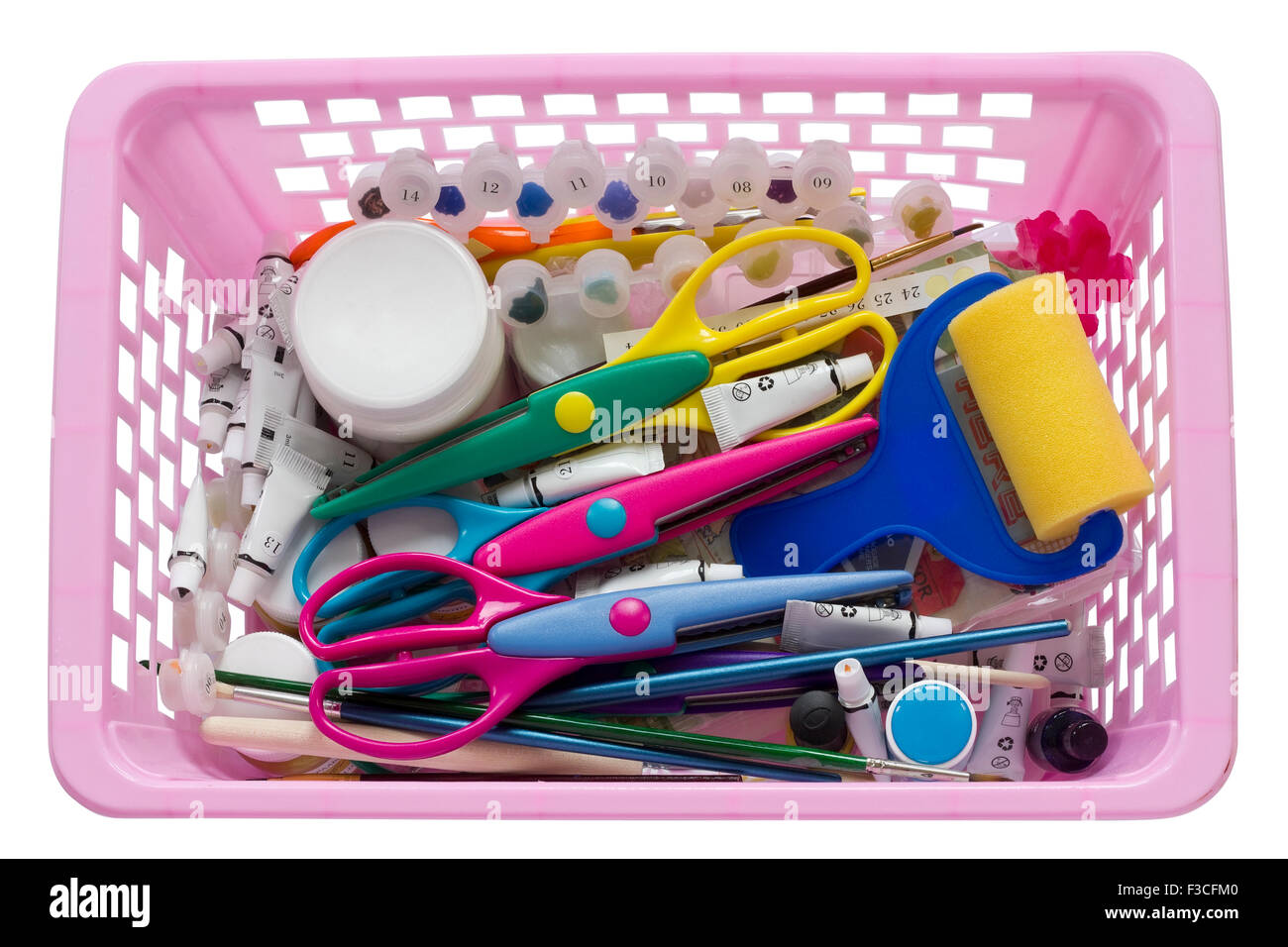 Outils Scrapbooking en plastique rose Panier de ciseaux, papier