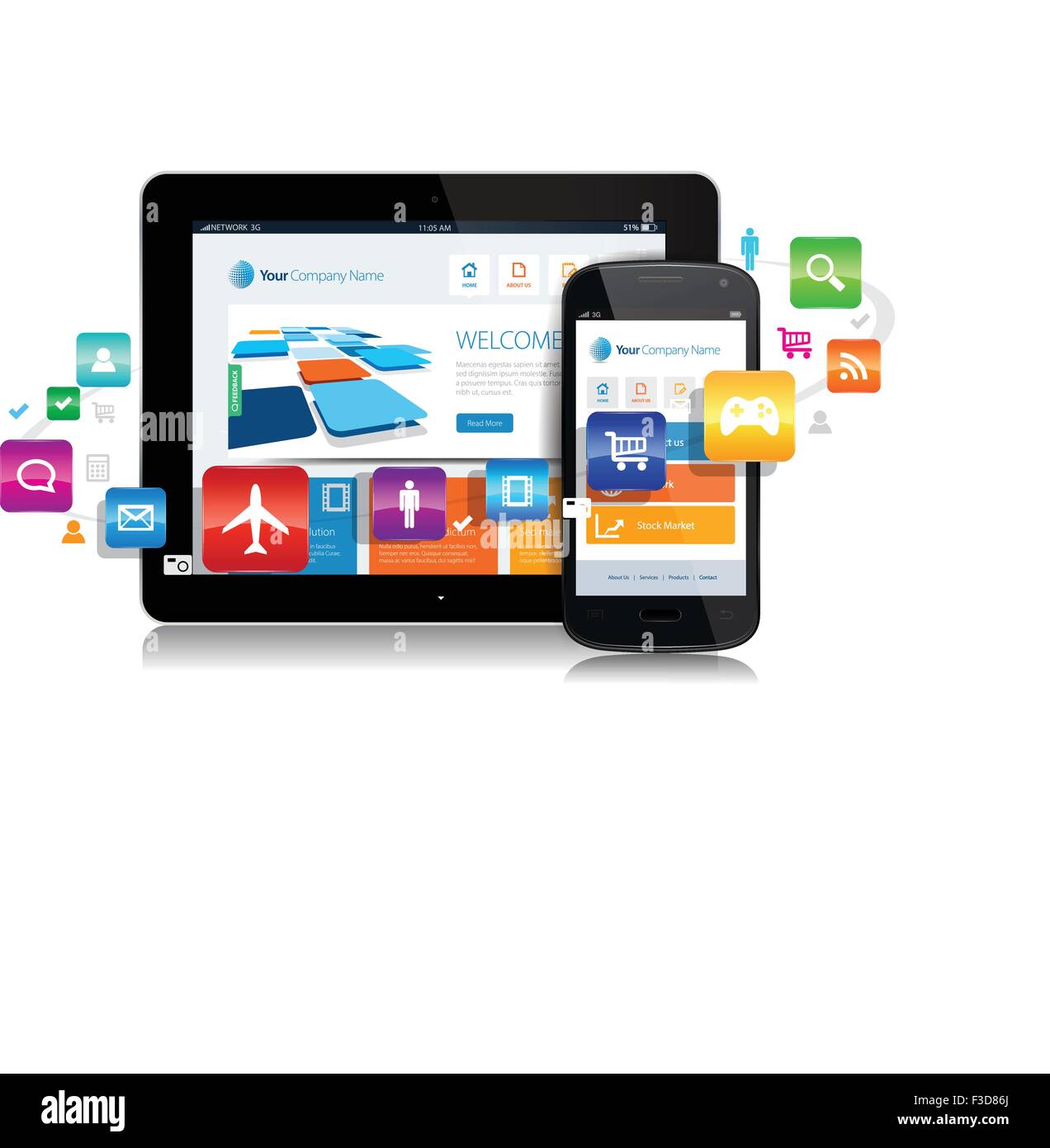 Smartphone, Vecteur, App, tablette, téléphone, réseau Illustration de Vecteur