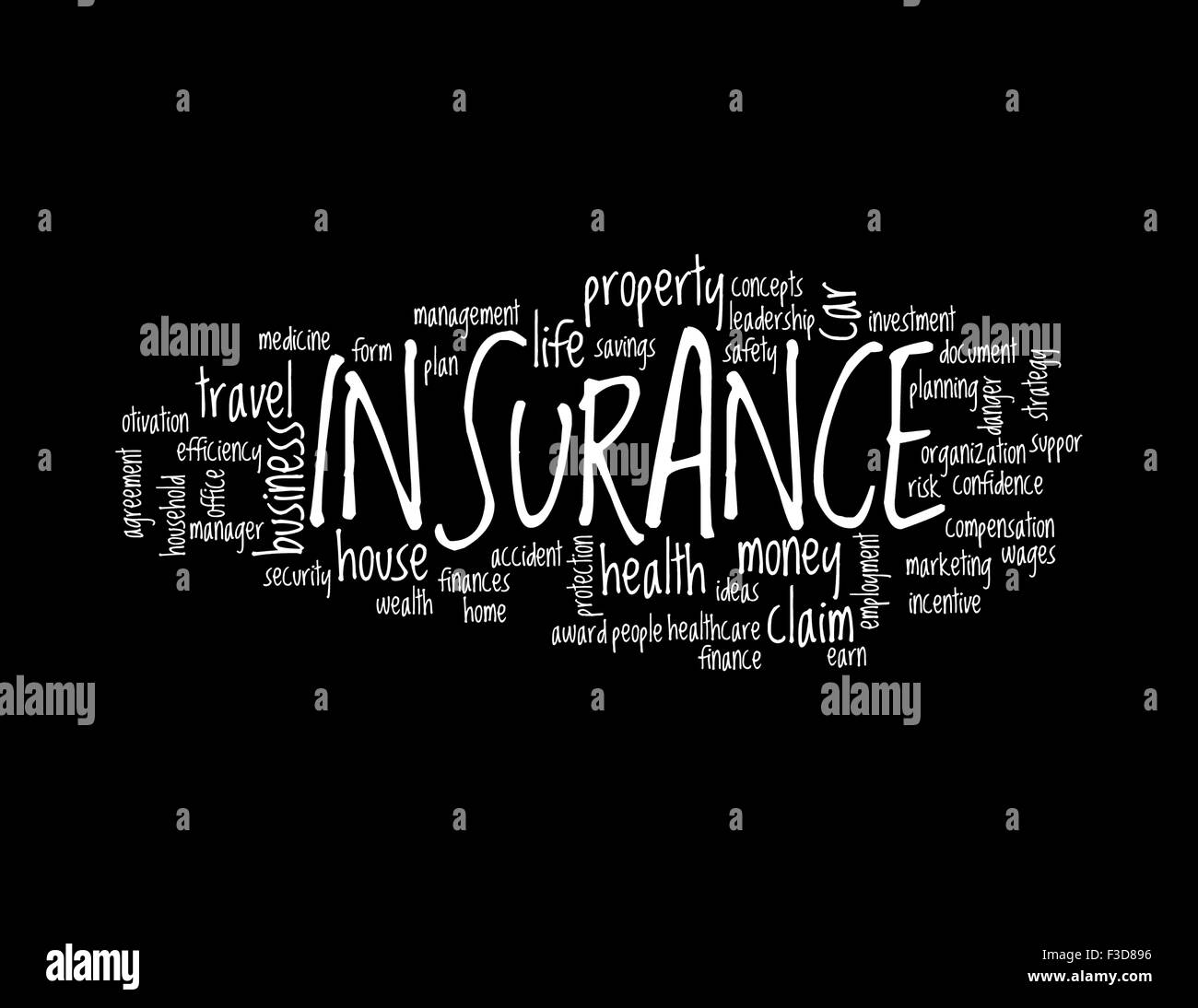Protection d'assurance texte concept info arrangement nuage de mots Banque D'Images
