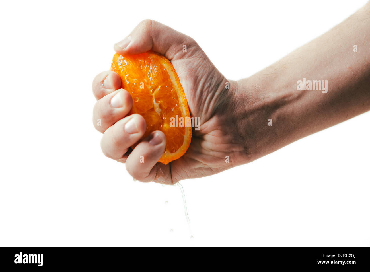 L'homme serre spectaculaire orange. Un homme pressé Concept est fatigué de travailler. Banque D'Images