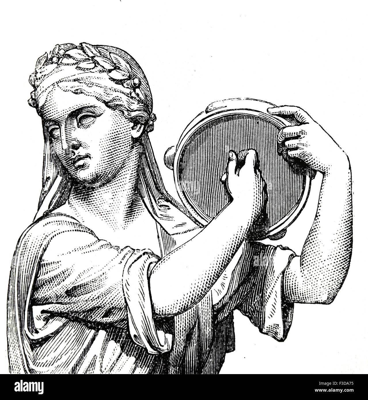 L'âge antique. Période romaine. La lecture du tympan. Type de tambourin. Gravure, 19ème siècle. Banque D'Images