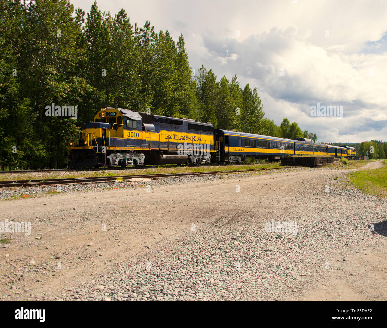 Alaska Railroad passenger train Talkeetna gare ou au dépôt en route pour Anchorage Banque D'Images
