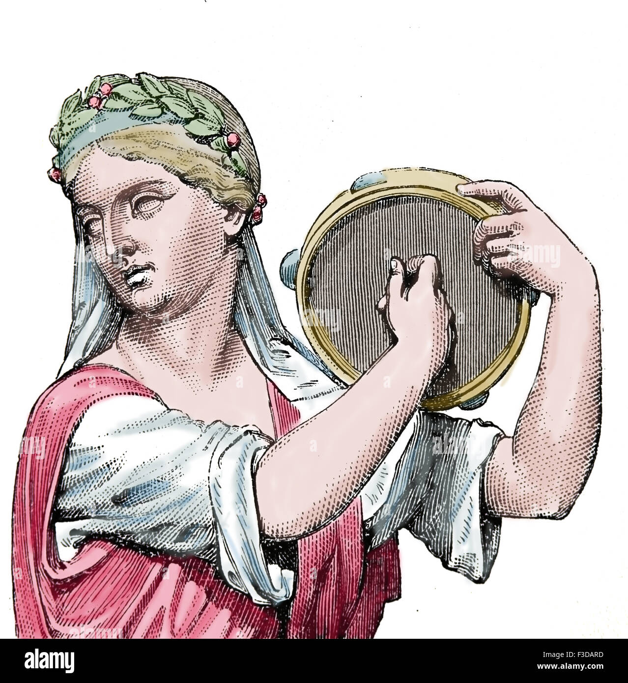 L'âge antique. Période romaine. La lecture du tympan. Type de tambourin. Gravure, 19ème siècle. Plus tard la couleur. Banque D'Images
