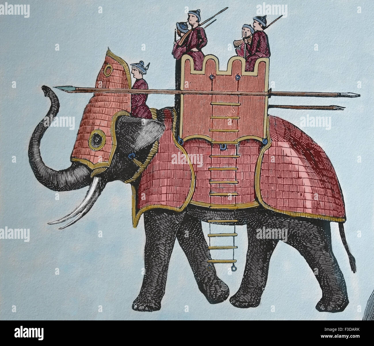 L'âge antique. Éléphants de guerre carthaginois. La gravure. 19e siècle. Plus tard la couleur. Banque D'Images