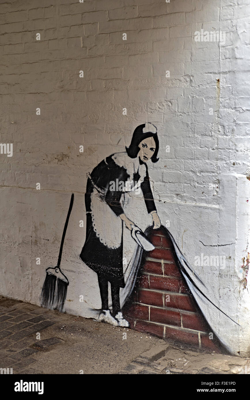 Banksy Street art nettoyer les rues Angleterre Royaume-Uni Banque D'Images