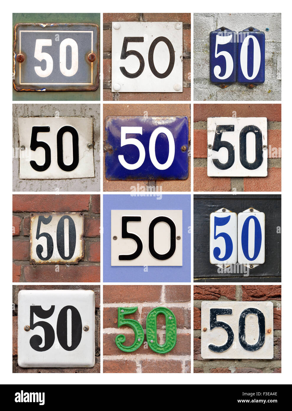 Numéro 50 - Collage de Cinquante numéros de maison Banque D'Images