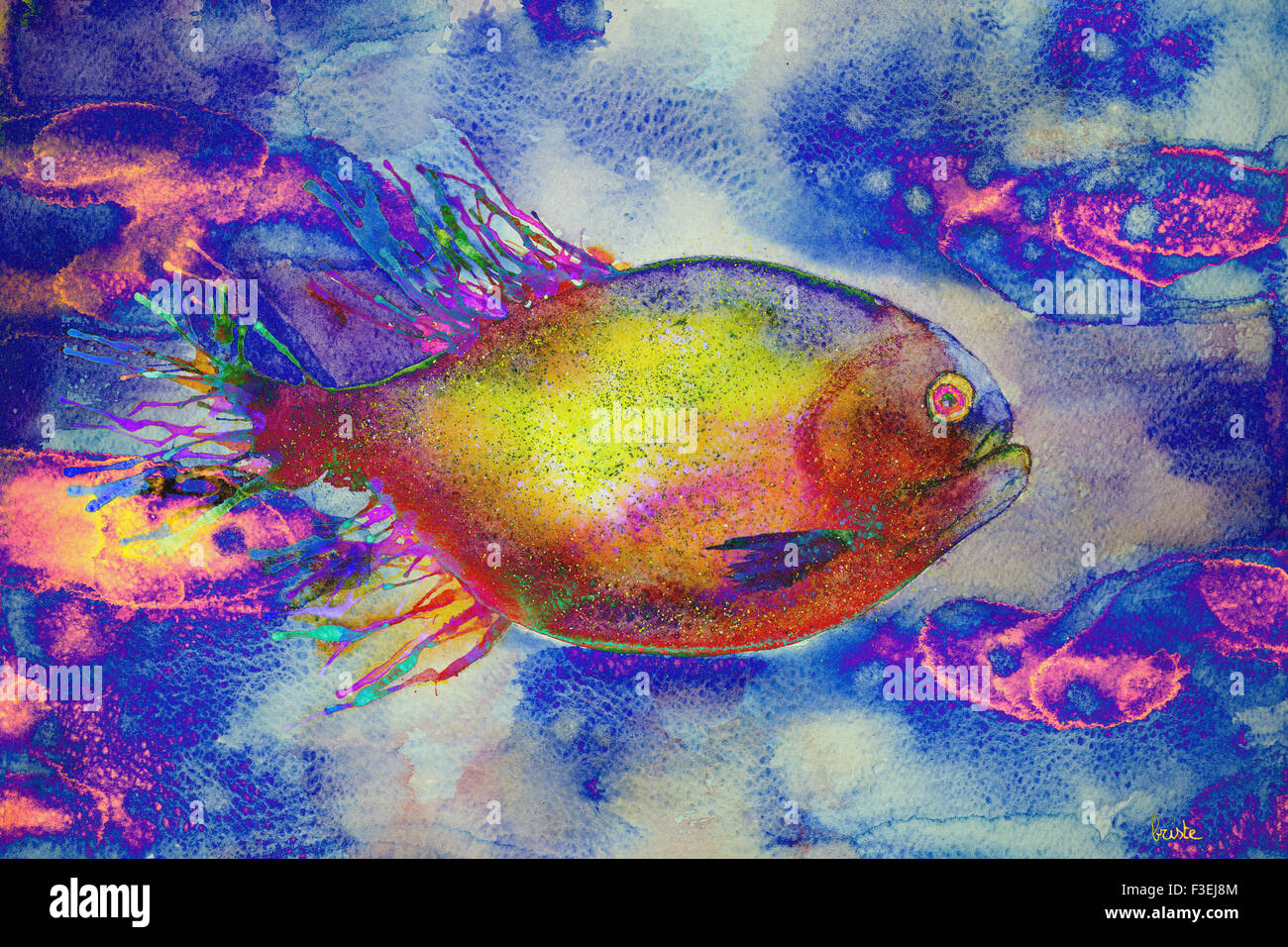 Psychedelic nage du poisson dans un milieu étranger. La touche technique donne un effet de flou dû à la surface altérée r Banque D'Images