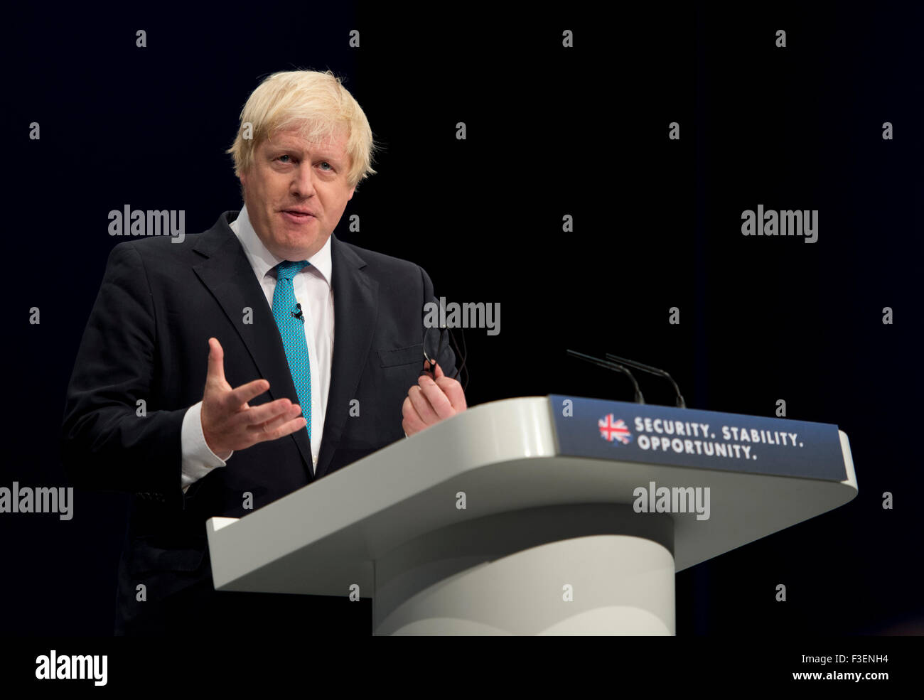Manchester, UK. 6 octobre 2015. Boris Johnson, Maire de Londres parle au jour 3 de la 2015 conférence du parti conservateur à Manchester. Credit : Russell Hart/Alamy Live News. Banque D'Images