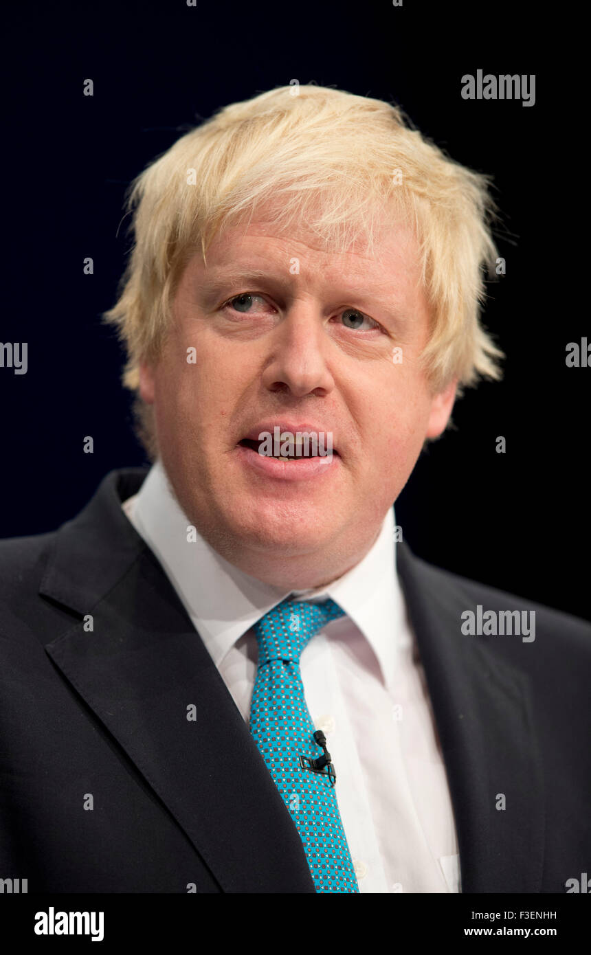 Manchester, UK. 6 octobre 2015. Boris Johnson, Maire de Londres parle au jour 3 de la 2015 conférence du parti conservateur à Manchester. Credit : Russell Hart/Alamy Live News. Banque D'Images