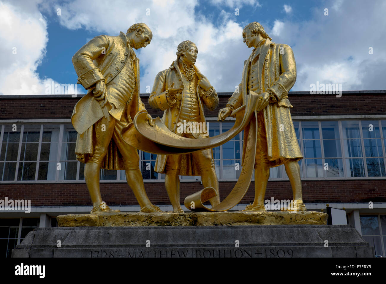 Statue de Matthew Boulton et James Watt, William Murdoch par William Bloye, Broad Street, Birmingham, Royaume-Uni Banque D'Images