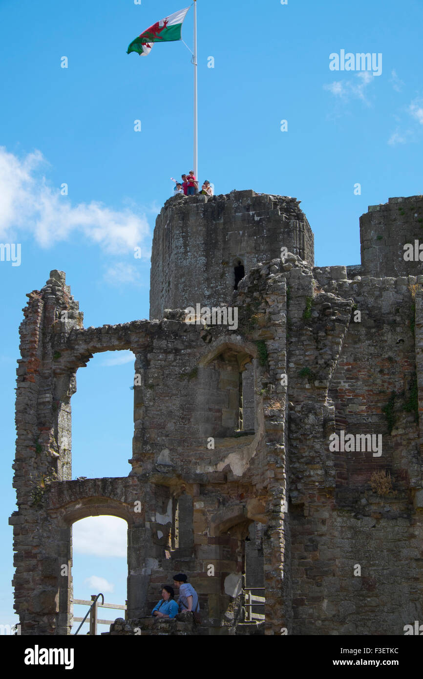 Ruines du château de Raglan, près de l'Usk, Monmouthshire, Wales, UK Banque D'Images