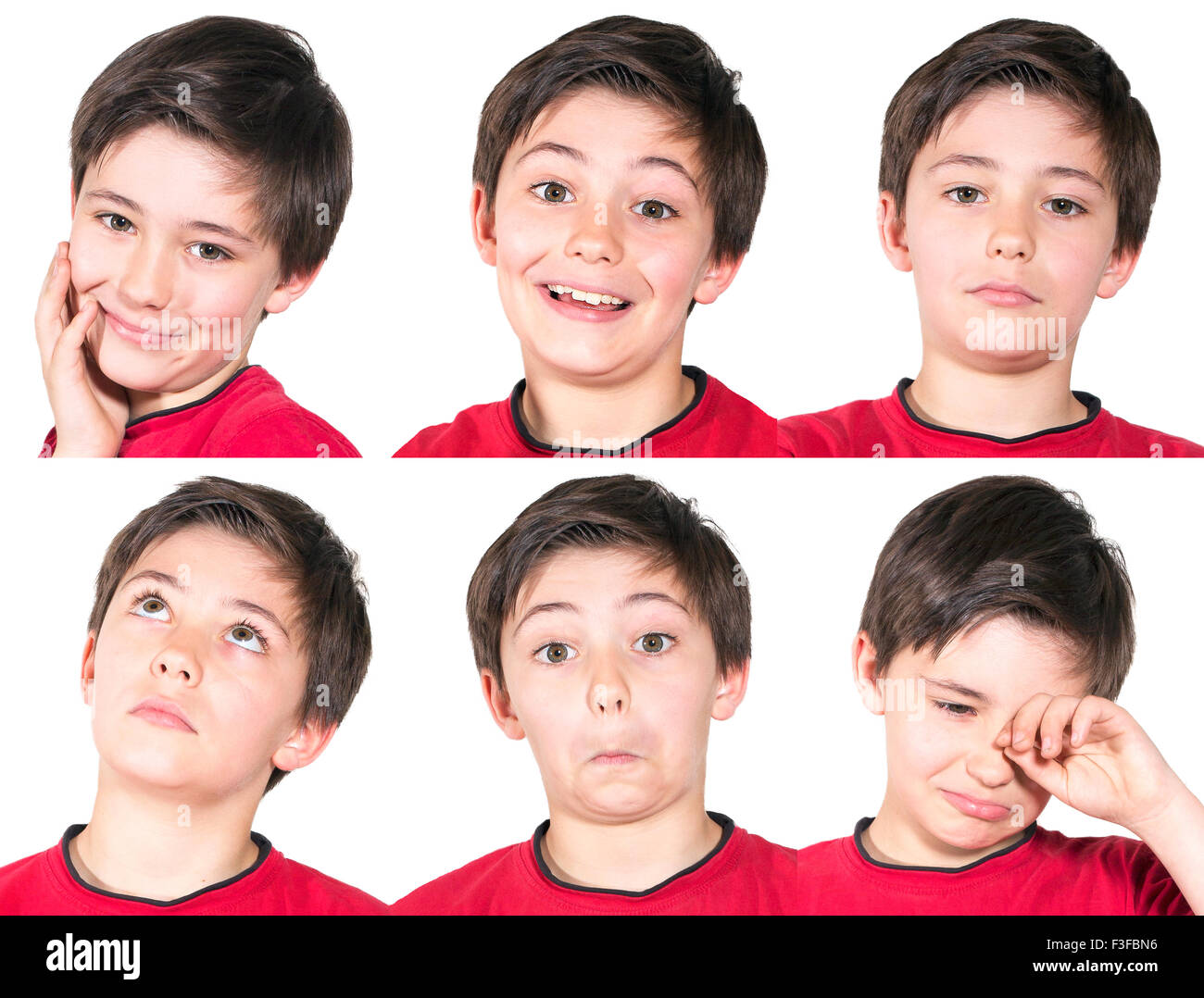 Variation des expressions du visage de jeune garçon Banque D'Images