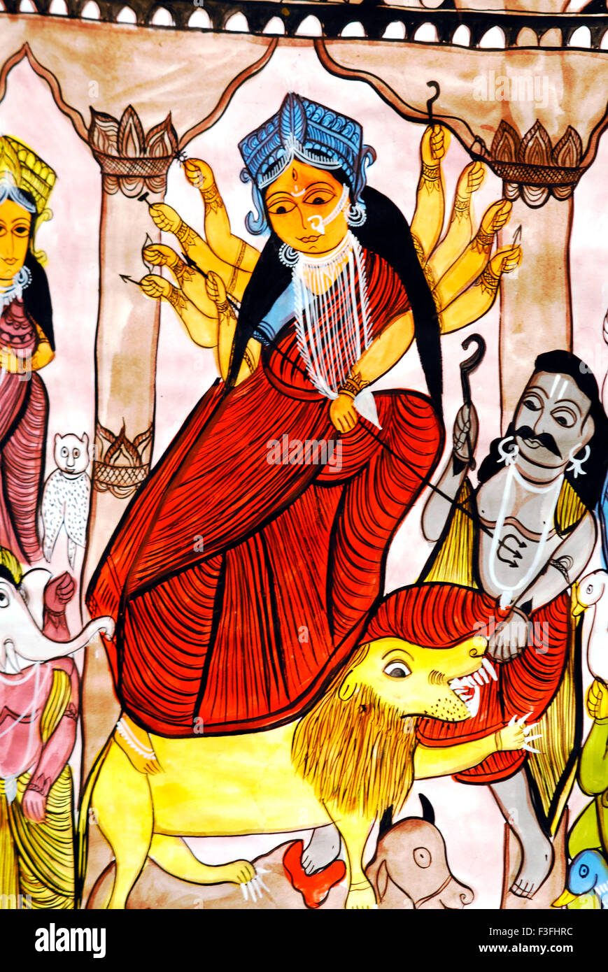 Déesse Durga tuant daemon peindre, Bengale-Occidental, Inde, Asie Banque D'Images