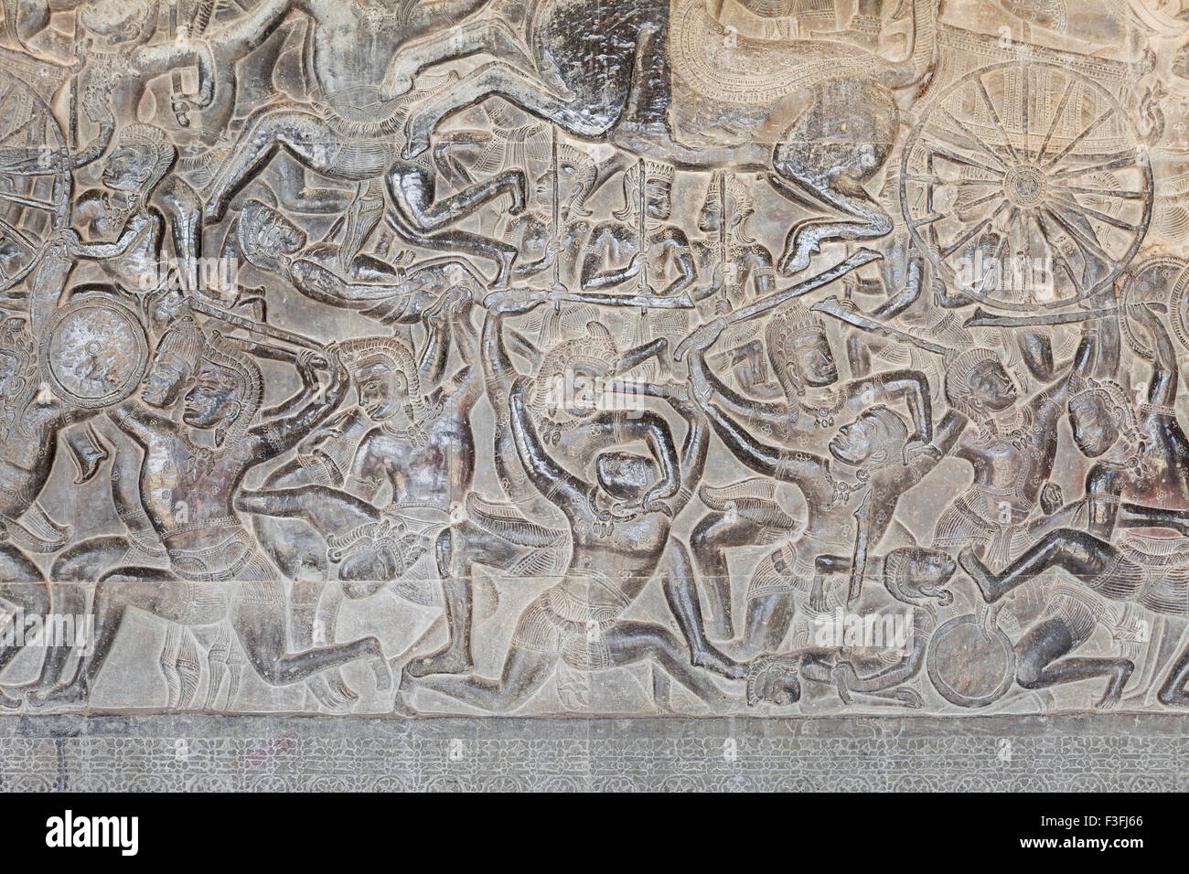 Bas-reliefs sur le nord de la tribune d'Angkor Wat, au Cambodge Banque D'Images