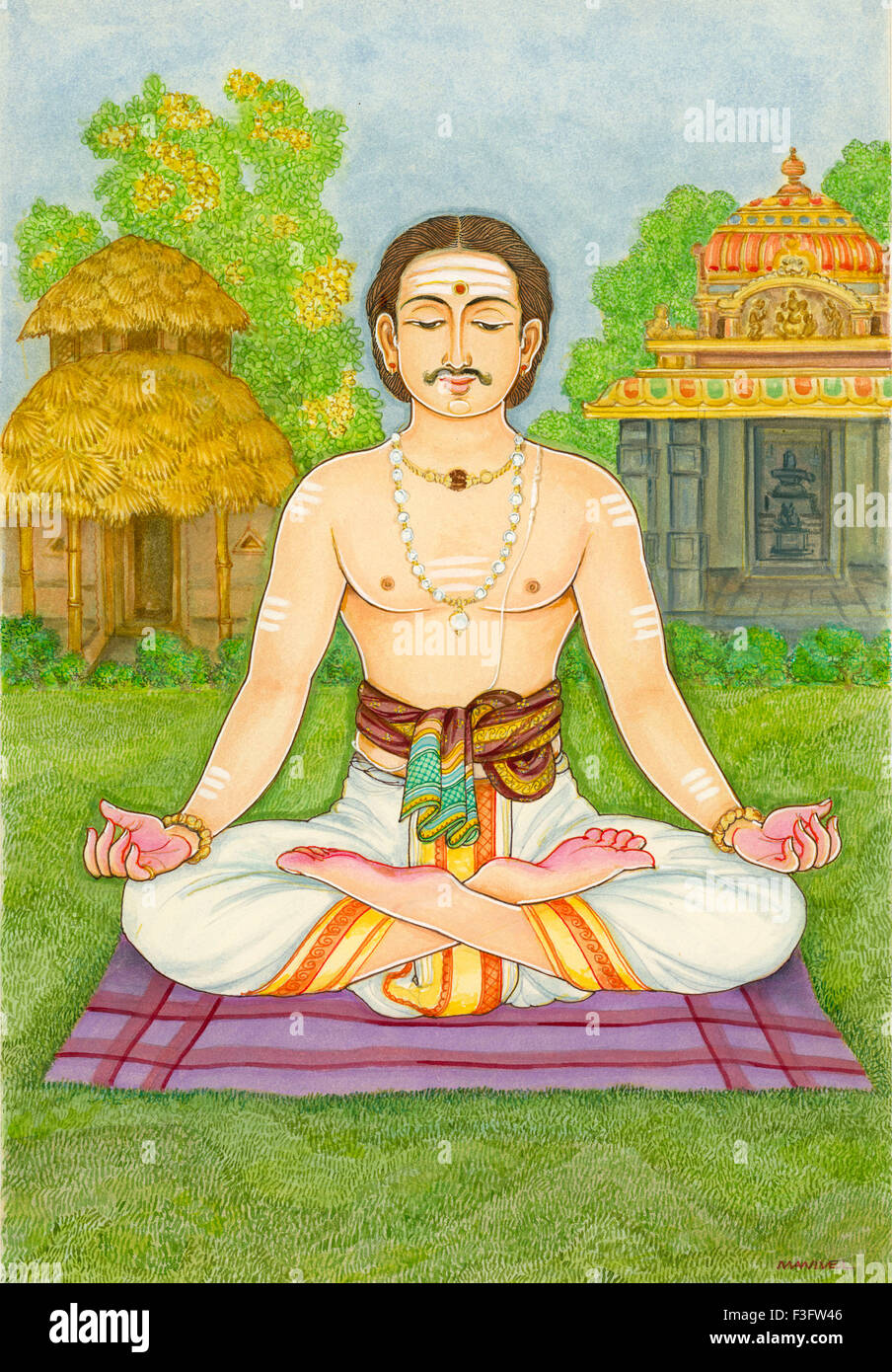 Yoga méditation temple village hutte asana peinture lotus, Inde, Asie Banque D'Images
