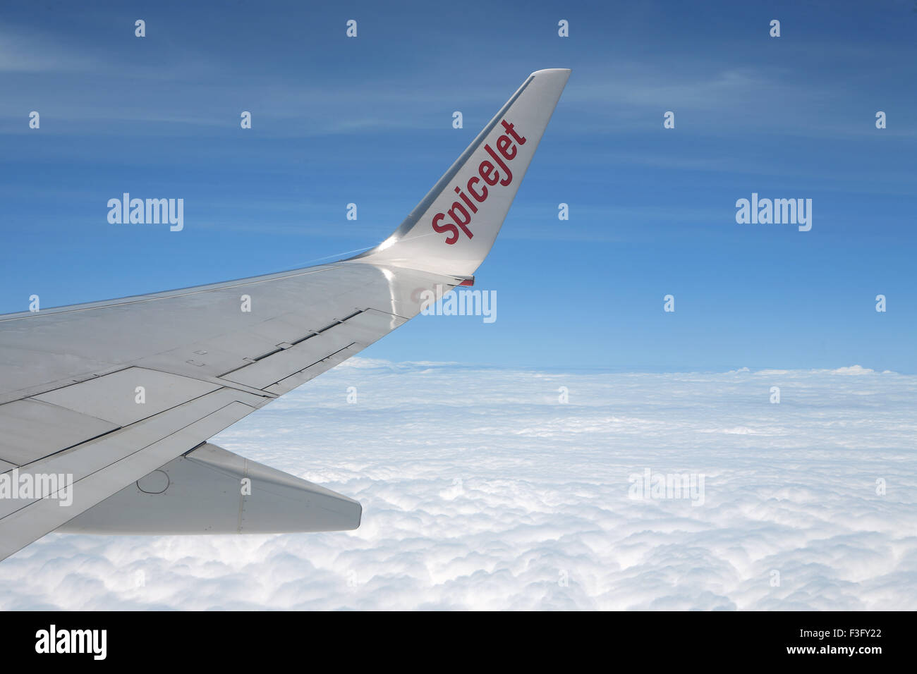 SpiceJet au-dessus des nuages, compagnie aérienne indienne à bas prix Spice Jet, Inde, Asie Banque D'Images