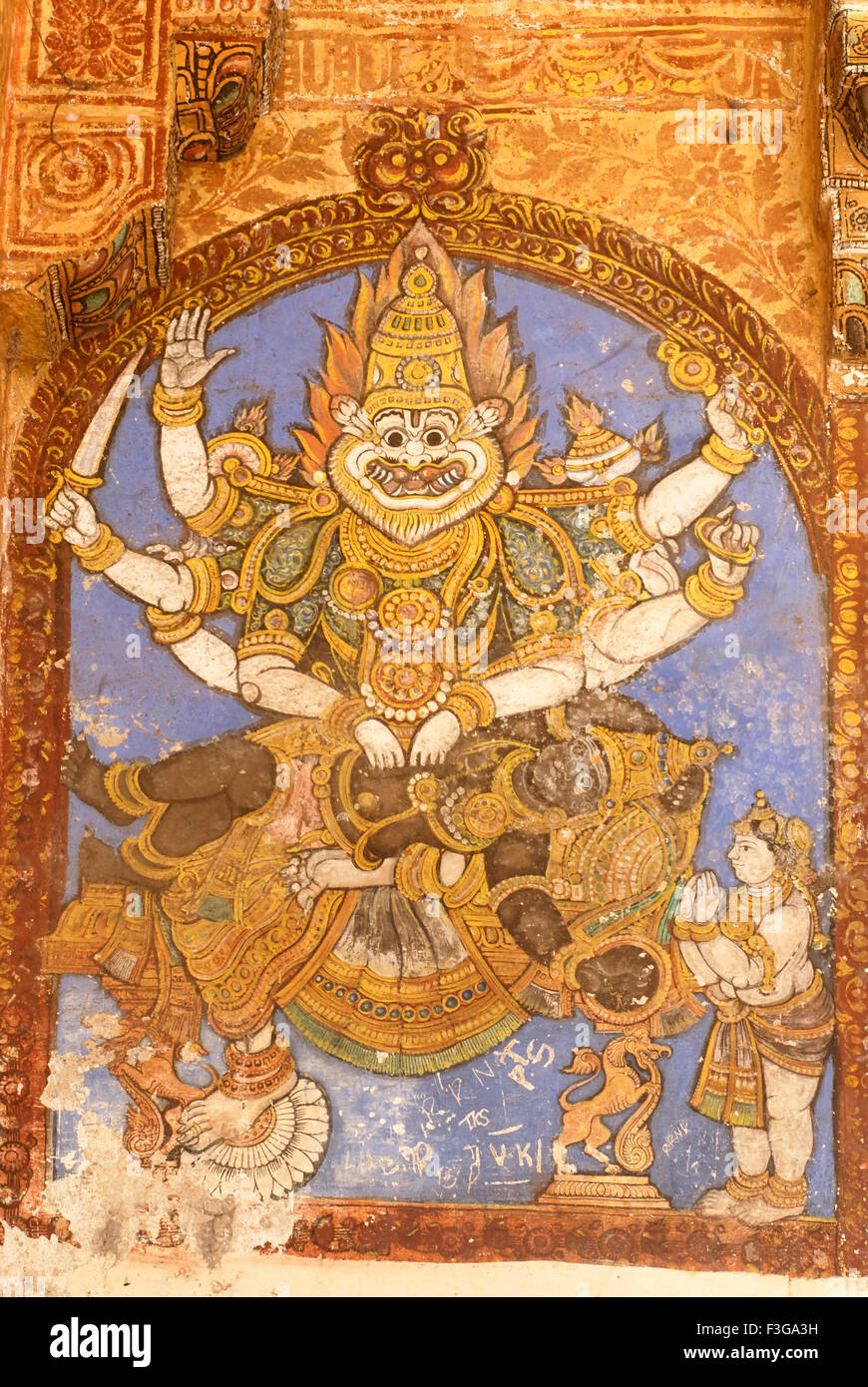 Narasingha Hiranyashasipu démon tuer avatar quatrième incarnation seigneur Vishnu temple Sri à Ranganathswami Tiruchirappalli Banque D'Images