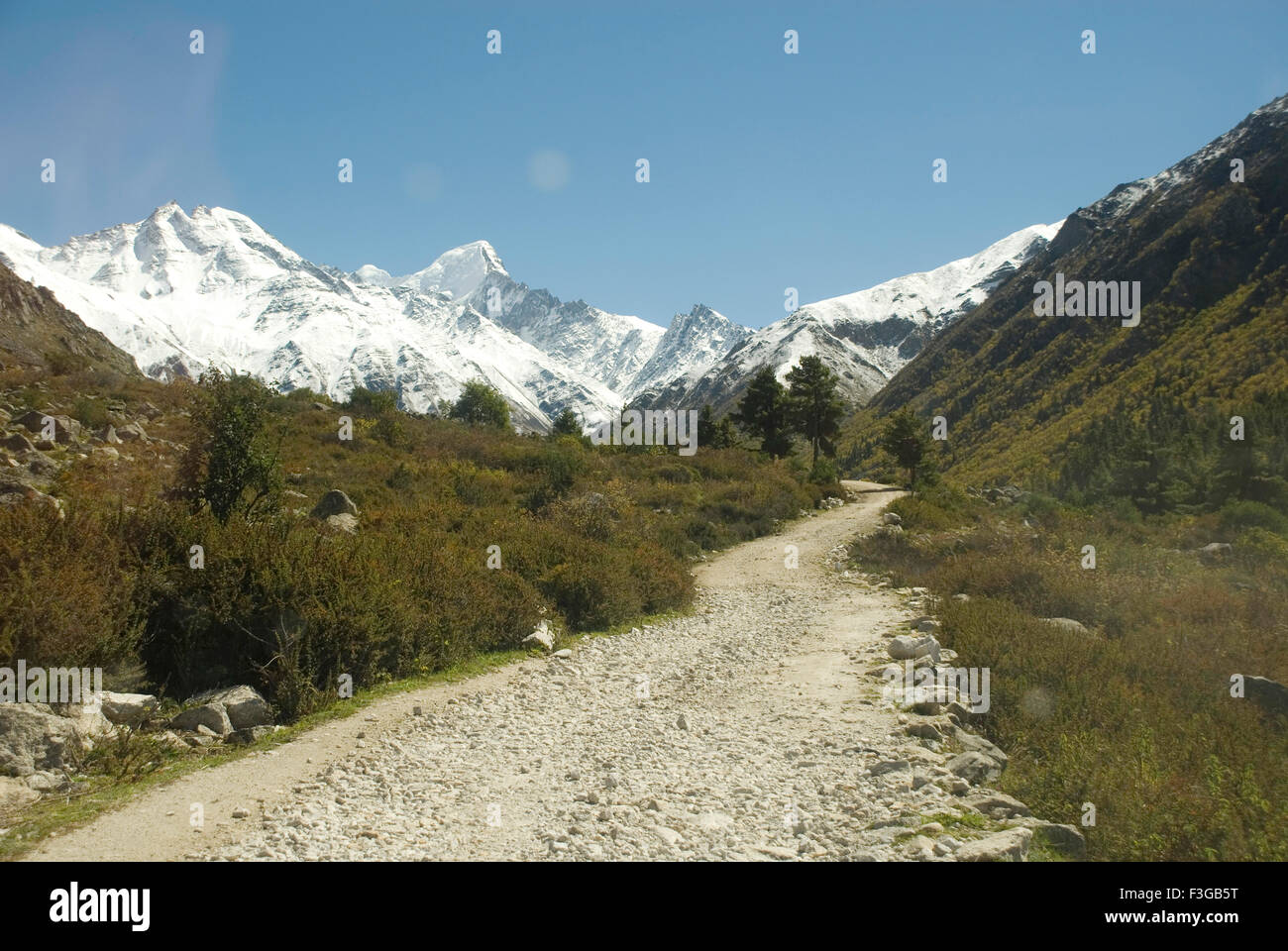 Kinner Kailash la neige a couvert de montagnes à Chitkul ; Sangla Valley Himachal Pradesh ; Inde ; Banque D'Images