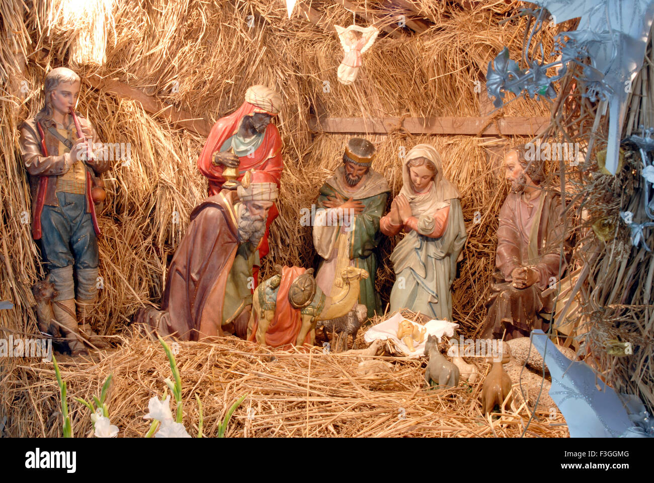 Festival de Noël ; décoration ; scène de la naissance de Jésus ; Bombay maintenant Mumbai Maharashtra ; Inde ; Banque D'Images