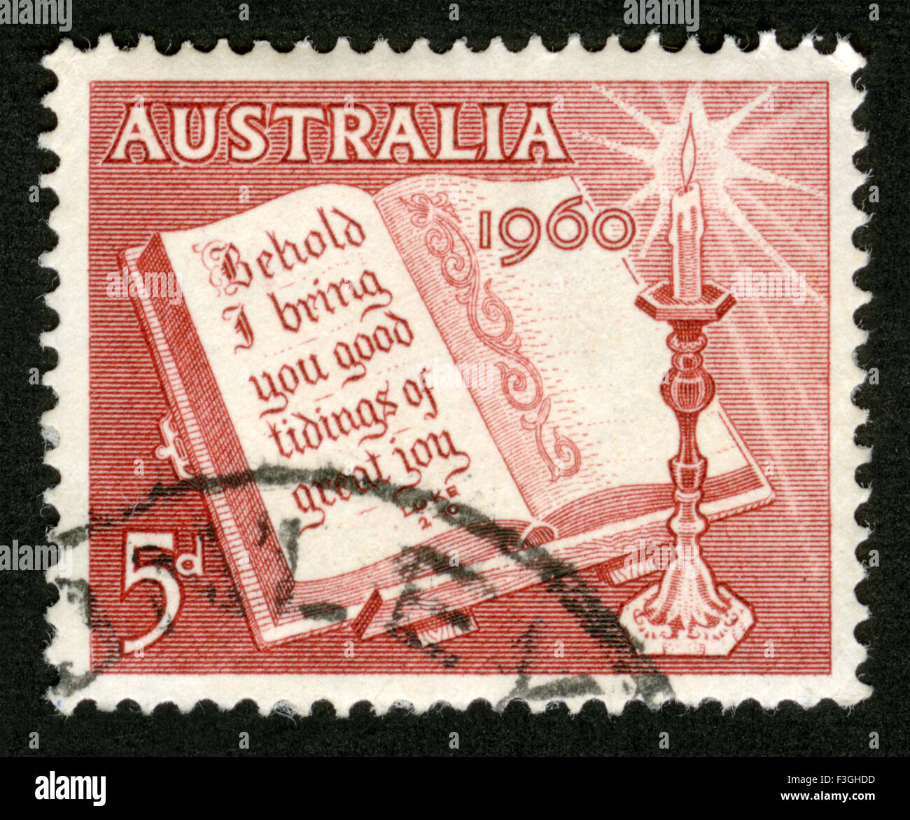 L'Australie, 1960, passage biblique Luc 2/10 et d'un lustre, livres, Religion, Noël, des bougies Banque D'Images