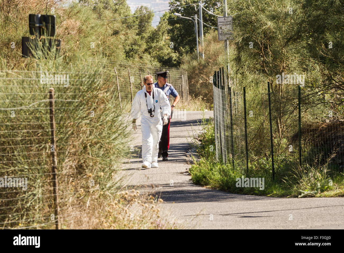 Nicolosi, Sicile, Italie. 7 octobre 2015. Une fille de vingt, Giordana Di Stefano, a été poignardé à mort dans sa voiture à Nicolosi, dans Banque D'Images