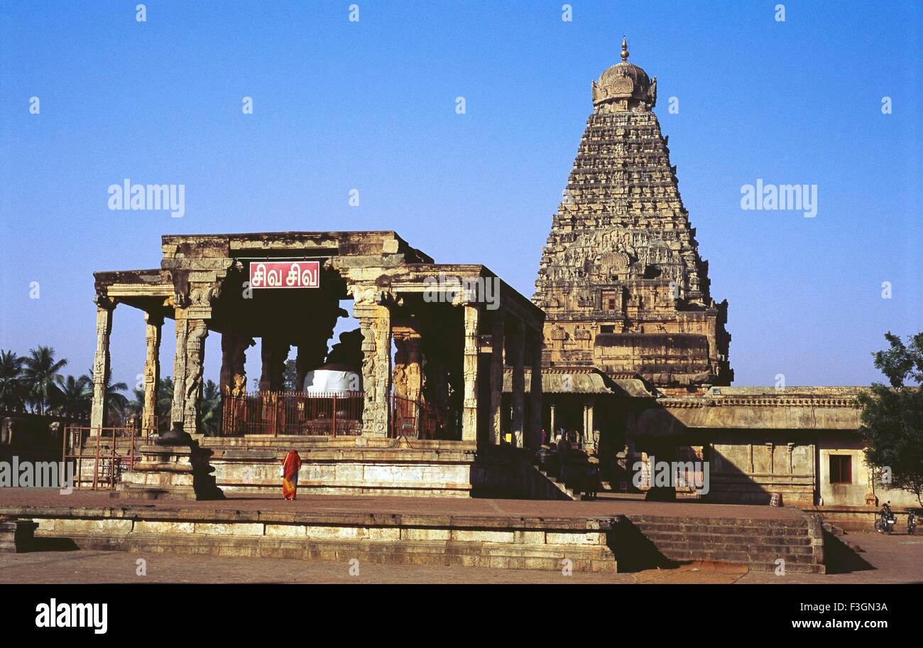 Appelé aussi BigTemple Brihadeshwara temple construit au 10ème siècle dédié au Dieu Shiva ; Thanjavur ; Tamil Nadu Inde ; Banque D'Images